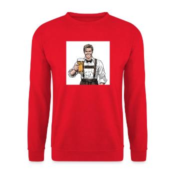 Bierjager im Lederhosen - Unisex Pullover - Rot - Vorne - Alina (178cm) & Michal (187cm)