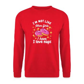 I'm Not Like Other Girls I Love Naps Donut - Unisex Sweatshirt - red - Front - Alina (178cm) & Michal (187cm)
