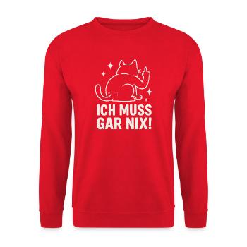 chat paresseux - déclaration disant - je n’ai rien à faire - Sweat-shirt Unisexe - rouge - Devant - Alina (178cm) & Michal (187cm)