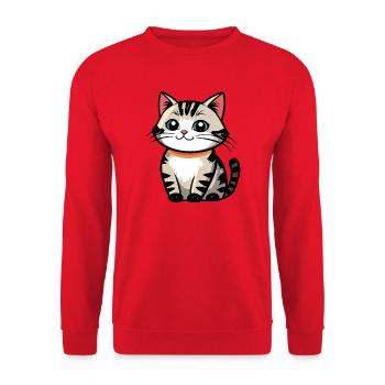 Kawaii Cat Logo with Collar - Unisex Sweatshirt - red - Front - Alina (178cm) & Michal (187cm)