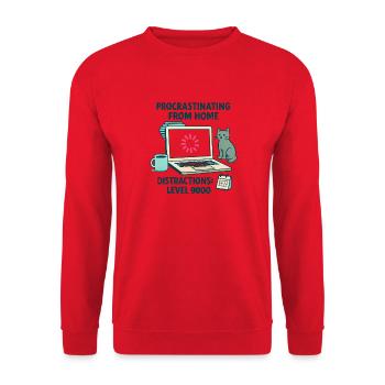 Humor, Prokrastination, Telearbeit, Chat und Kaffee - Unisex Pullover - Rot - Vorne - Alina (178cm) & Michal (187cm)