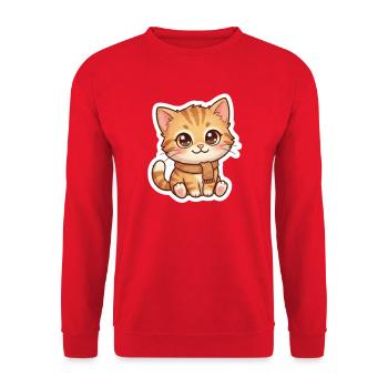 Gemütliches orangefarbenes Kätzchen im Schal - Unisex Pullover - Rot - Vorne - Alina (178cm) & Michal (187cm)