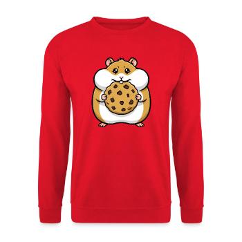 Hamster with Cookie Cartoon - Unisex Sweatshirt - red - Front - Alina (178cm) & Michal (187cm)