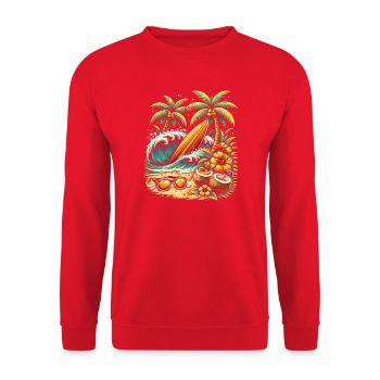 Surfboard on the beach illustration - Unisex Sweatshirt - red - Front - Alina (178cm) & Michal (187cm)