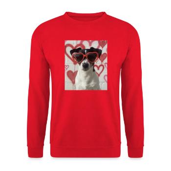 Herzbrille Hund im Graffiti Herz - Unisex Pullover - Rot - Vorne - Alina (178cm) & Michal (187cm)