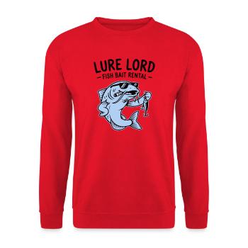 Lure Lord, Witziges Angler T-Shirt, Hoodie, Mütze - Unisex Pullover - Rot - Vorne - Alina (178cm) & Michal (187cm)