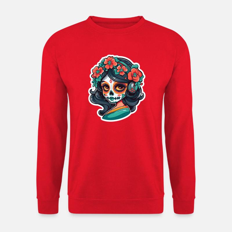 Dia de Muertos Blumenkopf Portrait - Unisex Pullover - Rot