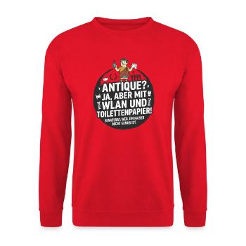 Antike WLAN Toilettenpapier Humor - Unisex Pullover - Rot - Vorne - Alina (178cm) & Michal (187cm)