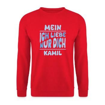 Geschenk für Kamil - Unisex Pullover - Rot - Vorne - Alina (178cm) & Michal (187cm)