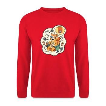 Katzenkino Popcorn Spaß - Unisex Pullover - Rot - Vorne - Alina (178cm) & Michal (187cm)