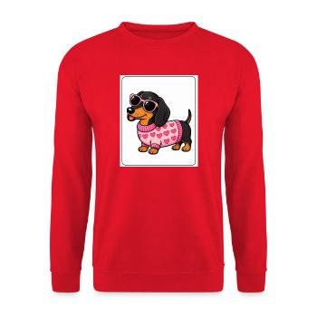 Dachshund Hearts Pink Glasses - Unisex Sweatshirt - red - Front - Alina (178cm) & Michal (187cm)