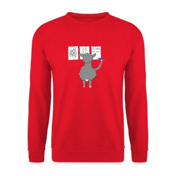 Das Lama übt Schreiben - Unisex Pullover - Rot - Vorne - Alina (178cm) & Michal (187cm)