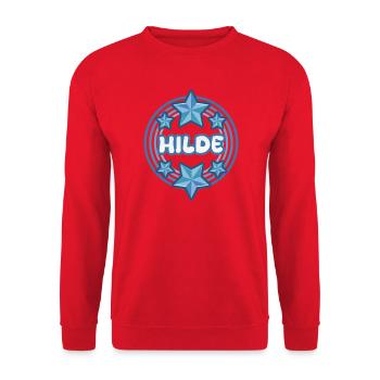 Vorname Hilde - Unisex Pullover - Rot - Vorne - Alina (178cm) & Michal (187cm)