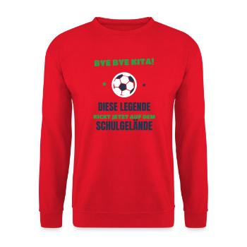 Bye Bye Kita Legende kickt jetzt Schulgelände 2026 - Unisex Pullover - Rot - Vorne - Alina (178cm) & Michal (187cm)