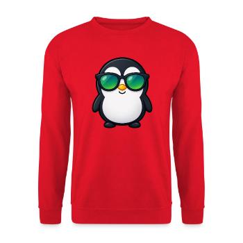 Süßer Pinguin Cartoon Kawaii mit Sonnenbrille - Unisex Pullover - Rot - Vorne - Alina (178cm) & Michal (187cm)