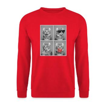 Katzen American Curl Katze - Unisex Pullover - Rot - Vorne - Alina (178cm) & Michal (187cm)