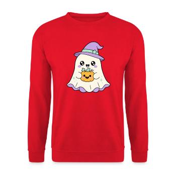 Soft Ghost – Cute Creepy Halloween - Unisex Pullover - Rot - Vorne - Alina (178cm) & Michal (187cm)