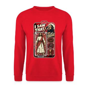 Ich habe gesehen, dass Jesus Retro Action - Unisex Pullover - Rot - Vorne - Alina (178cm) & Michal (187cm)