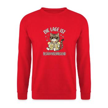 Lustige Katze Katzenmotiv Sommerdrink Katzenhumor - Unisex Pullover - Rot - Vorne - Alina (178cm) & Michal (187cm)