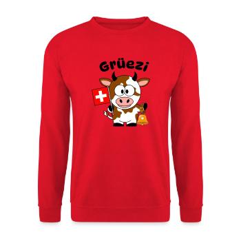 Gruezi Schweizer Kuh  - Unisex Pullover - Rot - Vorne - Alina (178cm) & Michal (187cm)