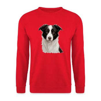 Border Collie Porträt: Treuer Blick - Unisex Pullover - Rot - Vorne - Alina (178cm) & Michal (187cm)