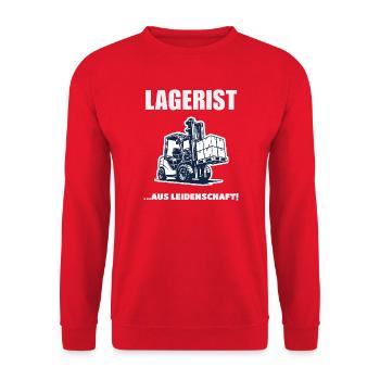 Lagerist Aus Leidenschaft Staplerfahrer Geschenk - Unisex Pullover - Rot - Vorne - Alina (178cm) & Michal (187cm)