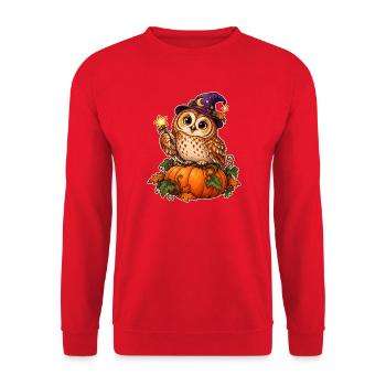 Kürbis-Zauberer-Eule - Unisex Pullover - Rot - Vorne - Alina (178cm) & Michal (187cm)