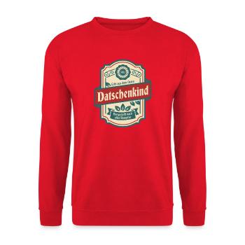Datschenkind Ost Spruch Etikett - Unisex Pullover - Rot - Vorne - Alina (178cm) & Michal (187cm)