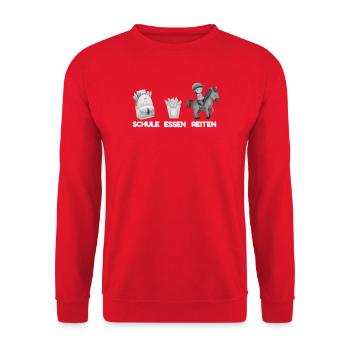 Schule Essen Reiten  - Unisex Pullover - Rot - Vorne - Alina (178cm) & Michal (187cm)