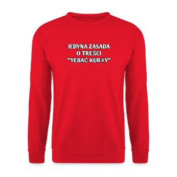 LA SEULE RÈGLE QUI SE LIT « JE#AĆ KUR#Y » - Sweat-shirt Unisexe - rouge - Devant - Alina (178cm) & Michal (187cm)