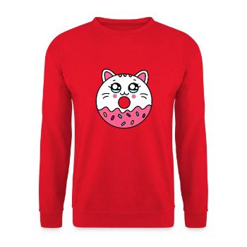 Donut Chat - Cute donut - Unisex Pullover - Rot - Vorne - Alina (178cm) & Michal (187cm)