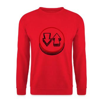 rundes Schild Pfeile auf ab Achtung Verbot Nein - Unisex Pullover - Rot - Vorne - Alina (178cm) & Michal (187cm)