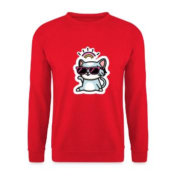 rainbow cat with glasses - Unisex Pullover - Rot - Vorne - Alina (178cm) & Michal (187cm)