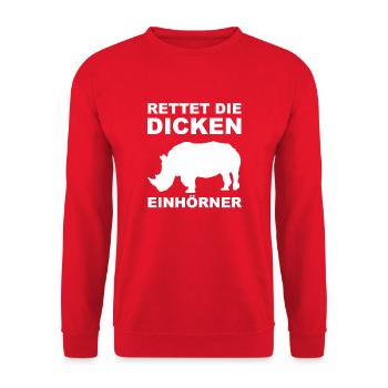 Rettet die dicken Einhörner weißes Logo - Unisex Pullover - Rot - Vorne - Alina (178cm) & Michal (187cm)