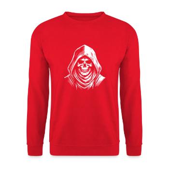 Skelett im Kapuzen-Design. - Unisex Pullover - Rot - Vorne - Alina (178cm) & Michal (187cm)