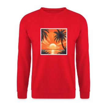 Palmen Sonnenuntergang - Unisex Pullover - Rot - Vorne - Alina (178cm) & Michal (187cm)