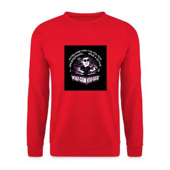 villains village logo Mothman - Unisex Pullover - Rot - Vorne - Alina (178cm) & Michal (187cm)