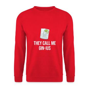 Gin Spruch They call me Gin-ius - Unisex Pullover - Rot - Vorne - Alina (178cm) & Michal (187cm)