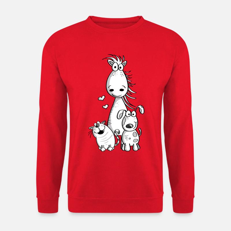 Beste Freunde I Pferd Hund Katze Comic - Unisex Pullover - Rot