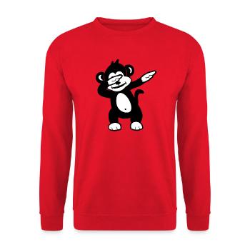 Monochromer Panda Wink Doodle - Unisex Pullover - Rot - Vorne - Alina (178cm) & Michal (187cm)