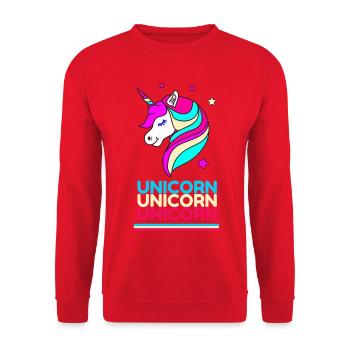 Unicorn Unicorn Unicorn - Unisex Pullover - Rot - Vorne - Alina (178cm) & Michal (187cm)