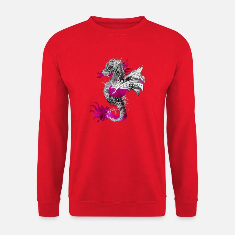 kunstvoller mystischer Drache im Aquarell Stil - Unisex Pullover - Rot