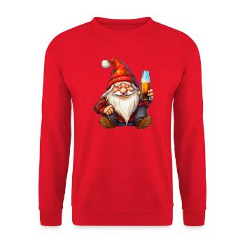 Weihnachtswichtel mit Bierglas - Unisex Pullover - Rot - Vorne - Alina (178cm) & Michal (187cm)