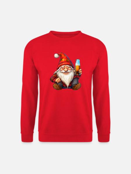 Weihnachtswichtel mit Bierglas - Unisex Pullover - Rot