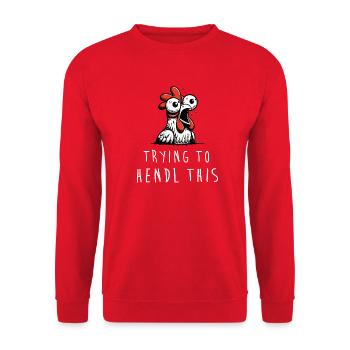 trying to hendl this huhn spruch dialekt mundart - Unisex Pullover - Rot - Vorne - Alina (178cm) & Michal (187cm)