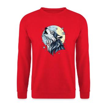 Mystischer Wolf Vollmond Schein - Unisex Pullover - Rot - Vorne - Alina (178cm) & Michal (187cm)