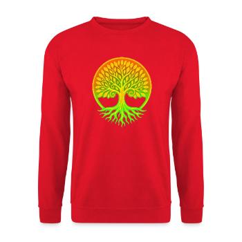 Lebensbaum im Regenbogenkreis - Unisex Pullover - Rot - Vorne - Alina (178cm) & Michal (187cm)