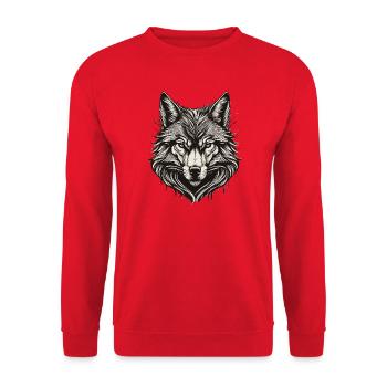 Tête de loup encre gravée - Sweat-shirt Unisexe - rouge - Devant - Alina (178cm) & Michal (187cm)