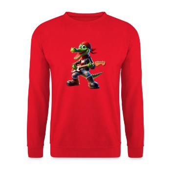 Kroko-Rocker mit Gitarre - Unisex Pullover - Rot - Vorne - Alina (178cm) & Michal (187cm)