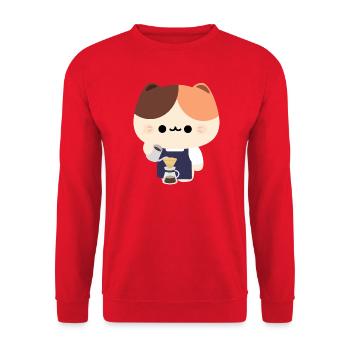 Kawaii Cat Barista Coffee Portrait - Unisex Sweatshirt - red - Front - Alina (178cm) & Michal (187cm)